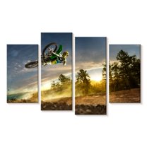 Elephant Stock Dirt Bike Rider Stunt Wall Art - Horizontal Multi Panel Canvas - Living Room Wall Decor - Sports Multi Panel - Brown And Blue Decor - 52" x 32"