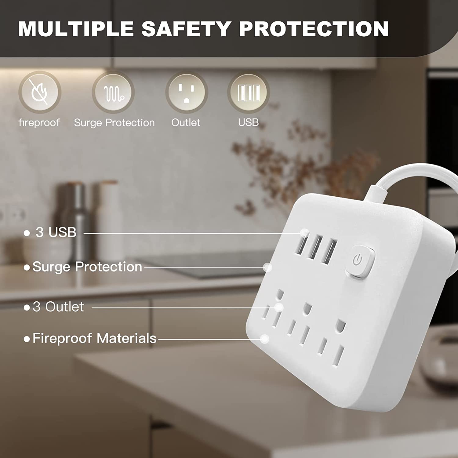BSEED Power Strip with USB,Surge Protector Flat Plug with 6 Outlets,4 USB Ports(1 USB-C Port), Portable Desk Charging Station Extension Cord 3.9ft,Power Outlet for Home Office and Travel - White