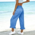thumbnail image 4 of Hurxie Women’s Plaid Wide Leg Pants Flared Leg Baggy Drawstring Ruffle Palazzo Pants with Pockets Blue,S, 4 of 6