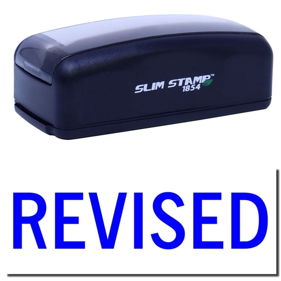Large Pre-Inked Revised Stamp, Slim 1854, Ultra Slim Design, Impression Size 1-13/16" by 2-1/2", Up to 25,000 Impressions - Blue Ink