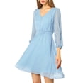 thumbnail image 6 of INSPIRE CHIC Women's Solid Cute V Neck Half Sleeve Flowy a-Line Chiffon Dress M Blue, 6 of 8