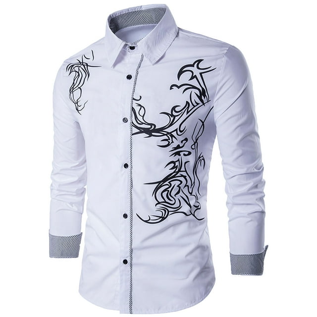 Camisa de Blusa Superior de Manga Larga Ajustada Con Botones de Patrón Casual Para Hombres Odeerbi ODB-6