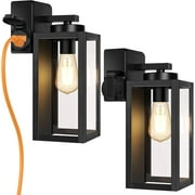 2-Pack Porch Lights Outdoor with UL Certified Outlet, Modern Outdoor Wall Lights Exterior Lighting Fixtures Waterproof, Exterior Wall Sconces Outside Lights for House Front Door Garage, Black
