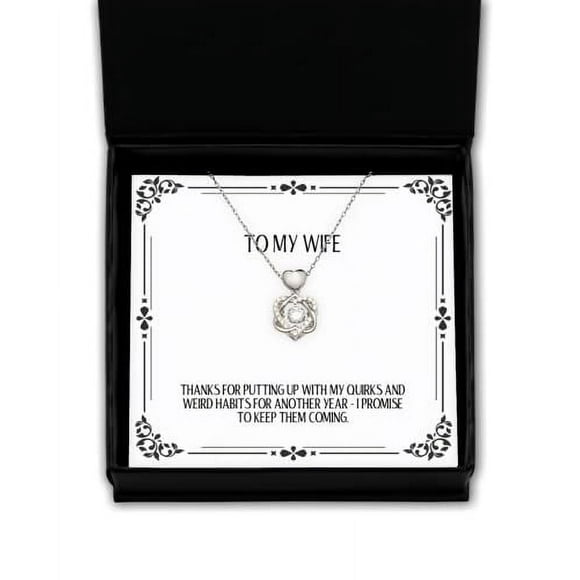 Merci d'Avoir Enduré Mes Bizarres et Habitudes Bizarres pour. Collier en Argent avec Nœud de Cœur pour Épouse, Cadeaux Cool pour Épouse, Bijoux pour Épouse, Cadeaux Drôles pour Épouse Cadeaux Farces pour Épouse, Cadeaux d'Anniversaire Drôles pour Épouse,