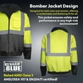thumbnail image 7 of Hi-Vis Bomber Jacket, Rated ANSI Class 3 Safety Jacket with Black Bottom, Reflective Yellow Work Jacket with Hood, 7 of 7