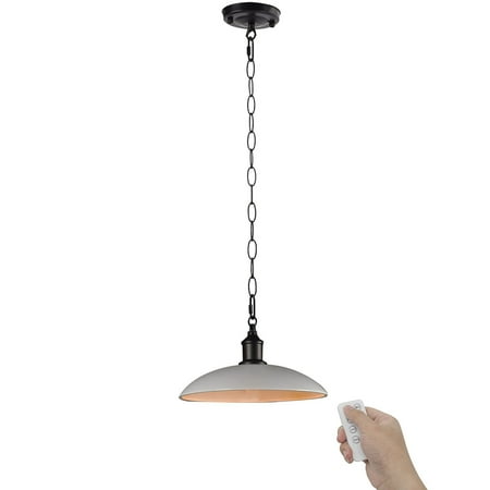 

FSLiving Battery Run USB Charging Dimmable Remote Control 5V LED Pendant Lighting White Iron Chain Industrial Style Black Metal Light Fixture for Laundry Dorm Bedroom Easy to Install-1 Light
