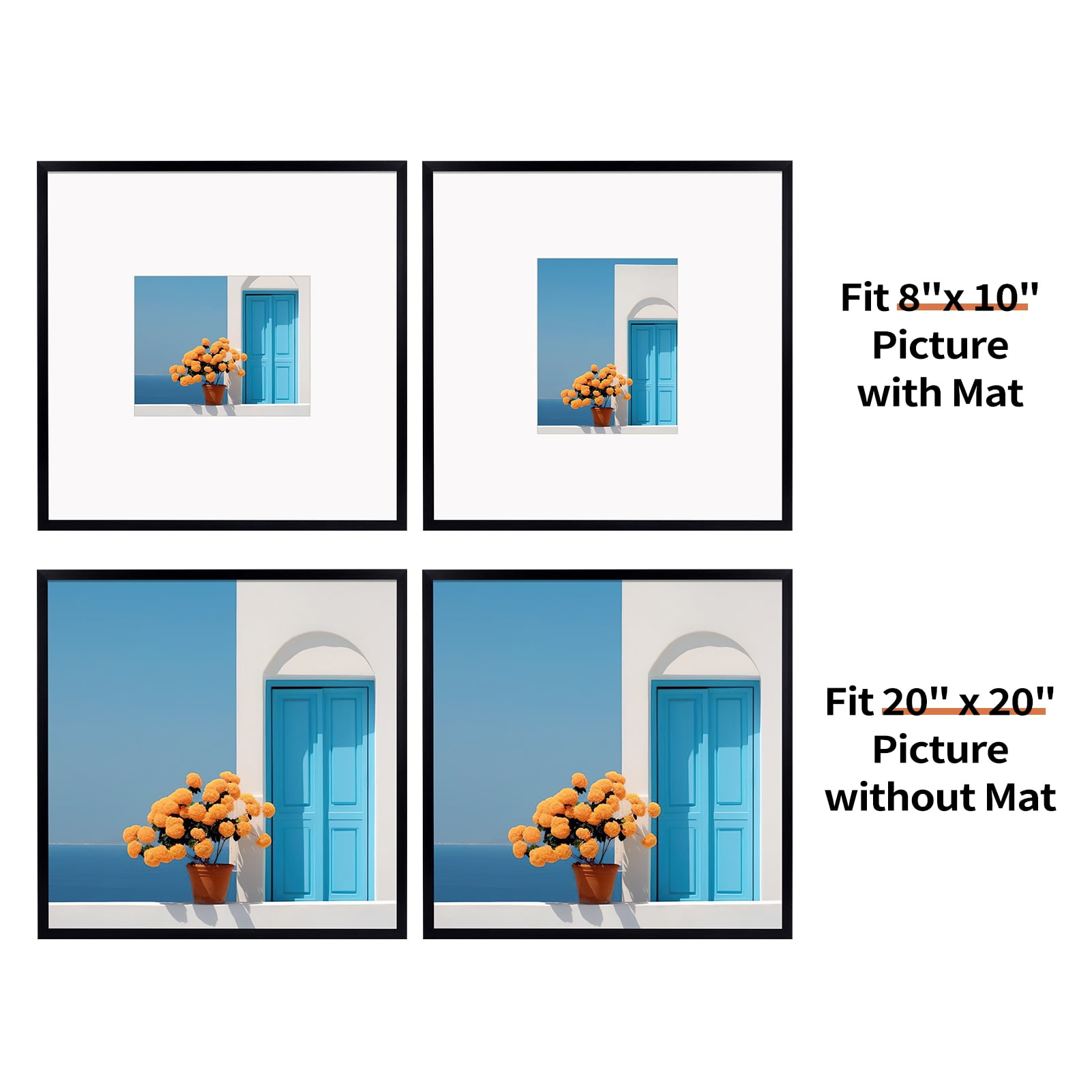 20x20 Signature Poster Frame Holds 8x10 Picture with White Mat for Graduation, Wedding, Birthday, Single, Black