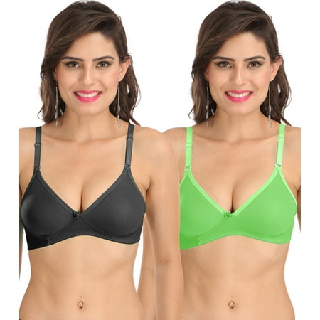 

Ossirrio Women s Everyday Non Padded Non Wired 3/4th Coverage T-Shirt Bra with Free Transparent Strap Green Black