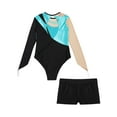 thumbnail image 6 of TSSOE Kids Girls Gymnastic Leotard Mesh Long Sleeve Rhinestones Ballet Dance Bodysuit Top with Sports Shorts Set Turquoise&Black 14, 6 of 7
