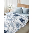 thumbnail image 4 of Blue Flowers Queen Size Flat Sheet, Wrinkleproof & Fadeproof Cooling Flat Bed Sheet Only, Watercolor Rustic Retro Floral Leaf Vines Breathable Soft Bedding Top Sheets 90 x 102 Inches, 4 of 8