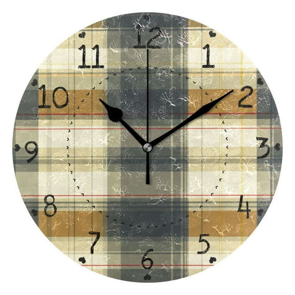 Gray and Yellow Pattern Round Wall Clock Silent Battery Operated Home Decor for Living Room Bedroom