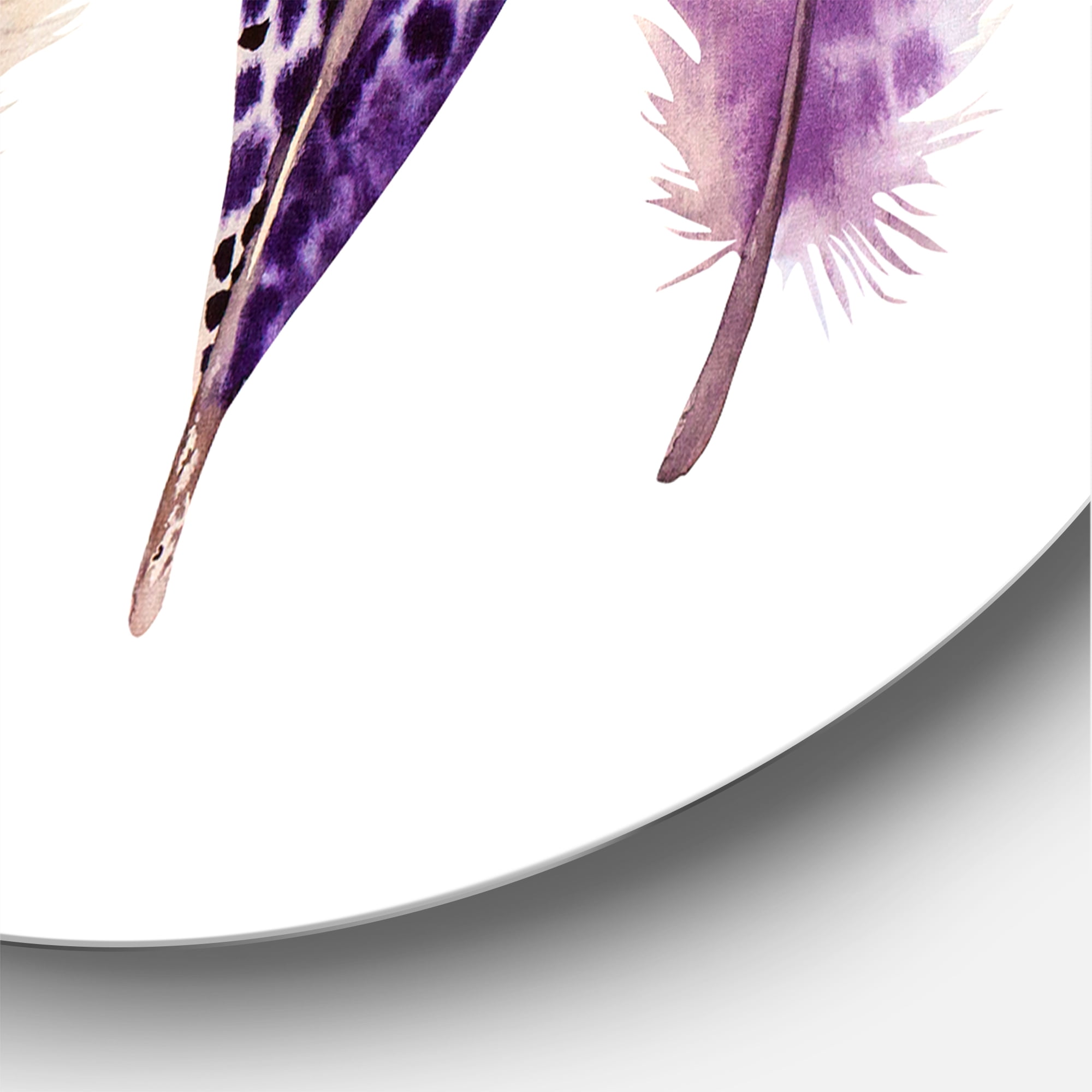 Designart 'Ethnic Purple Boho Art Feathers' Bohemian & Eclectic Circle Metal Wall Art 23x23 - Disc of 23
