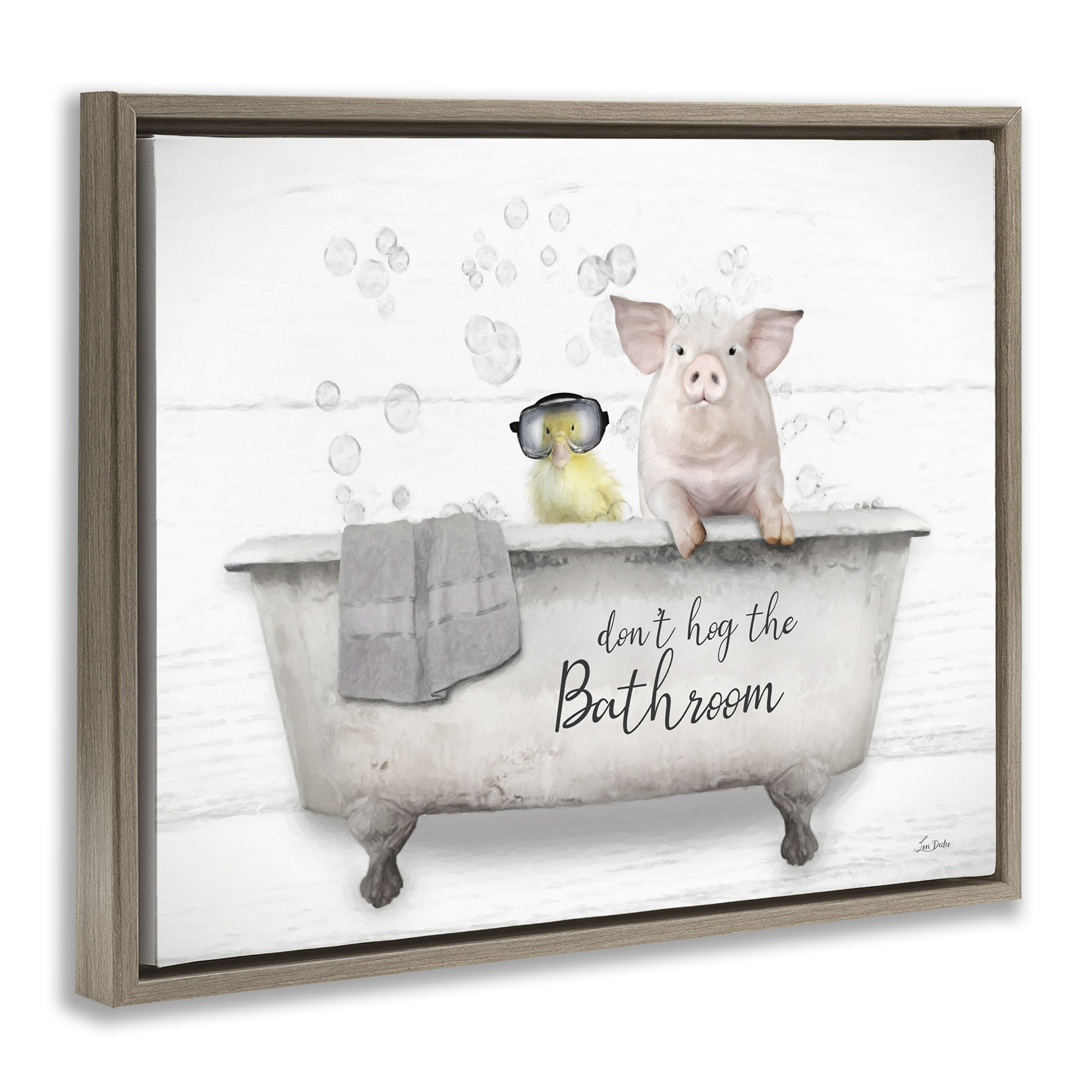 Stupell Industries Don't Hog Bathroom Animals & Insects Painting Brown Floater Framed Canvas Art Print Wall Art, 21 x 17