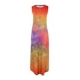 thumbnail image 4 of up to 60% off Gifts Usmixi Formal Dresses for Women Sleeveless Crewneck Tie-Dye Summer Long Dresses with Pocket Loose Side Slit Beach Boho Tank Maxi Dress Orange XL Up to 65% off, 4 of 5
