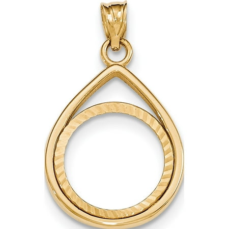- Leslies Fine Jewelry Designer 14K Yellow Gold Tear Drop D/C Prong 1/10AE Bezel Pendant Gift