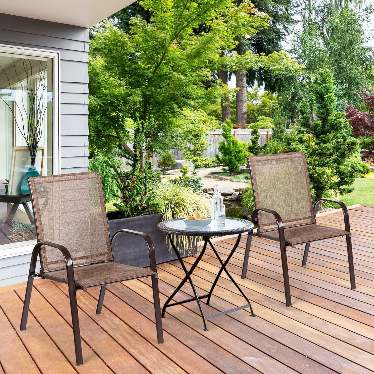 Costway 4PCS Patio Chair Dining Chair Garden Deck Yard W/Armrest Brown