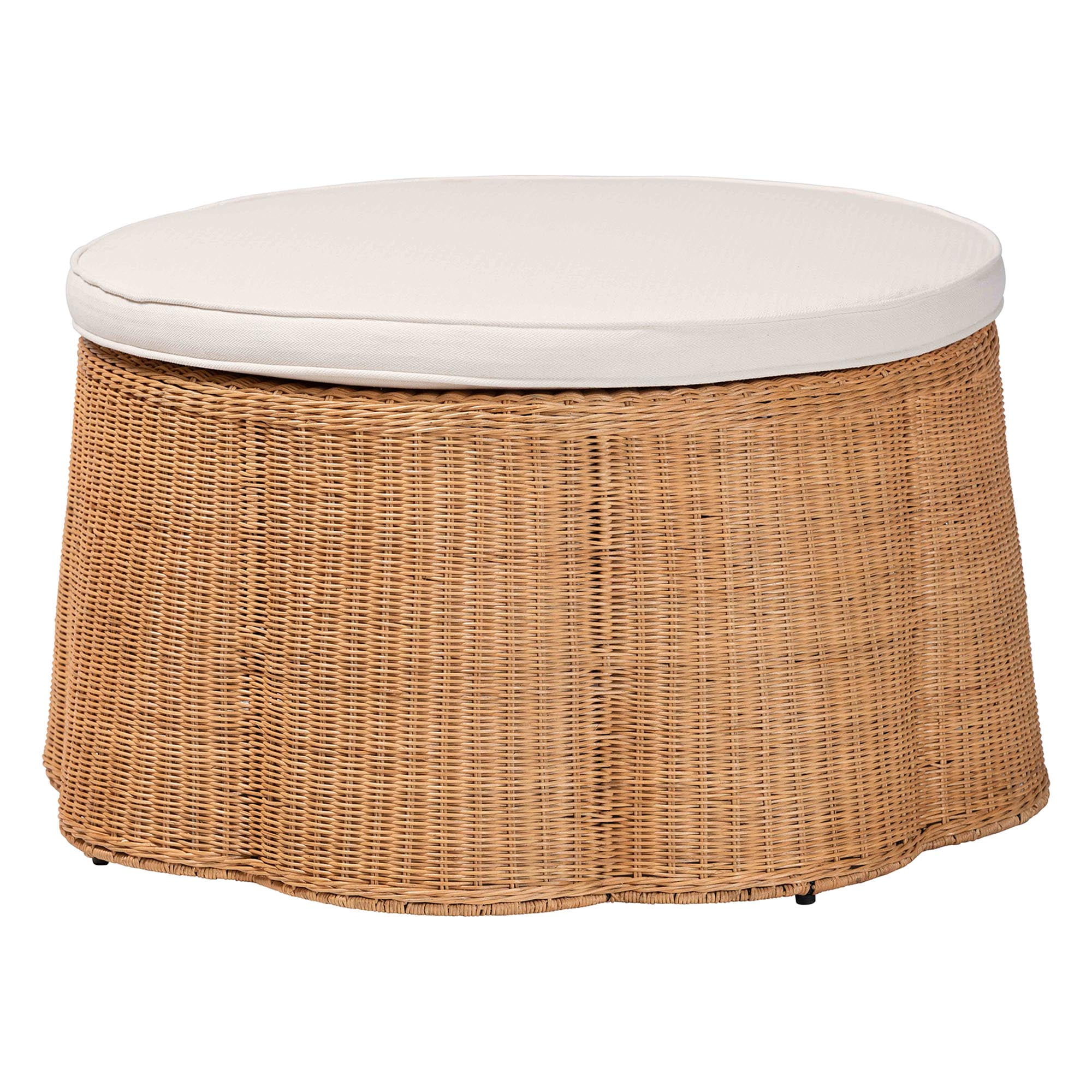 bali & pari Palm Boho Ottoman, 32"W, Round, Light Honey
