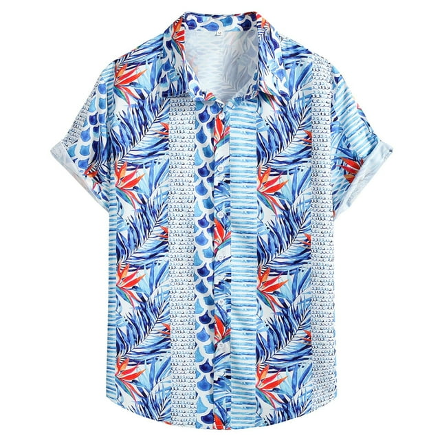 Playeras Y Camisas Para Hombre Camiseta de manga corta con estampado hawaiano informal a la moda de verano para hombre, ropa de playa (Blue, S)