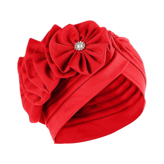 Odeerbi Turban HeadwrapsWomen Solid Floral India Muslim Ruffle Chemo Hat Headband Head Wraps Turbans Beanie Cap Headwraps Pink