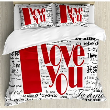 I Love You Duvet Cover Set Newspaper Stylized International Duvet Cover Set Newspaper Stylized International Love Words Contemporary Hy Mothers Day Decorative Bedding With Pillow Shams White Black Red