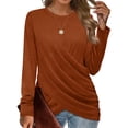 thumbnail image 3 of KBZDBZC Womens Summer Tops Womens Long Sleeve Tops Twist Front Tunic Tops To Wear With Leggings Women T Shirt Tee Shirts Womens (Brown,XXL), 3 of 5