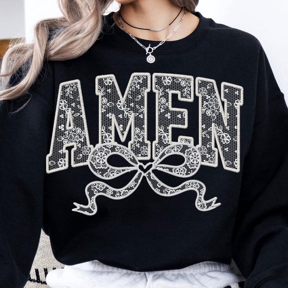 Easter Amen Sweatshirt, Lace Bow Bible Verse Shirt, Coquette Faux Embroidery Top, Christian Easter Crewneck for Women