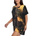 thumbnail image 2 of Uemuo Sunset Meditating Doberman Pattern Women's Short-Sleeved Pajama, Button-Front Loungewear, 2-Piece Summer Sleepwear, Elastic Drawstring Shorts-Medium, 2 of 7