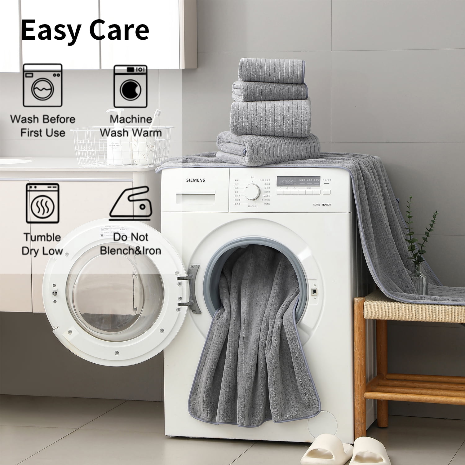 Covina Home 4 Pack Dark Gray Bath Towel Set Microfiber Bathroom Towel Set Ultra Soft Plush Oversized Towels Adult Luxury Bath Sheet