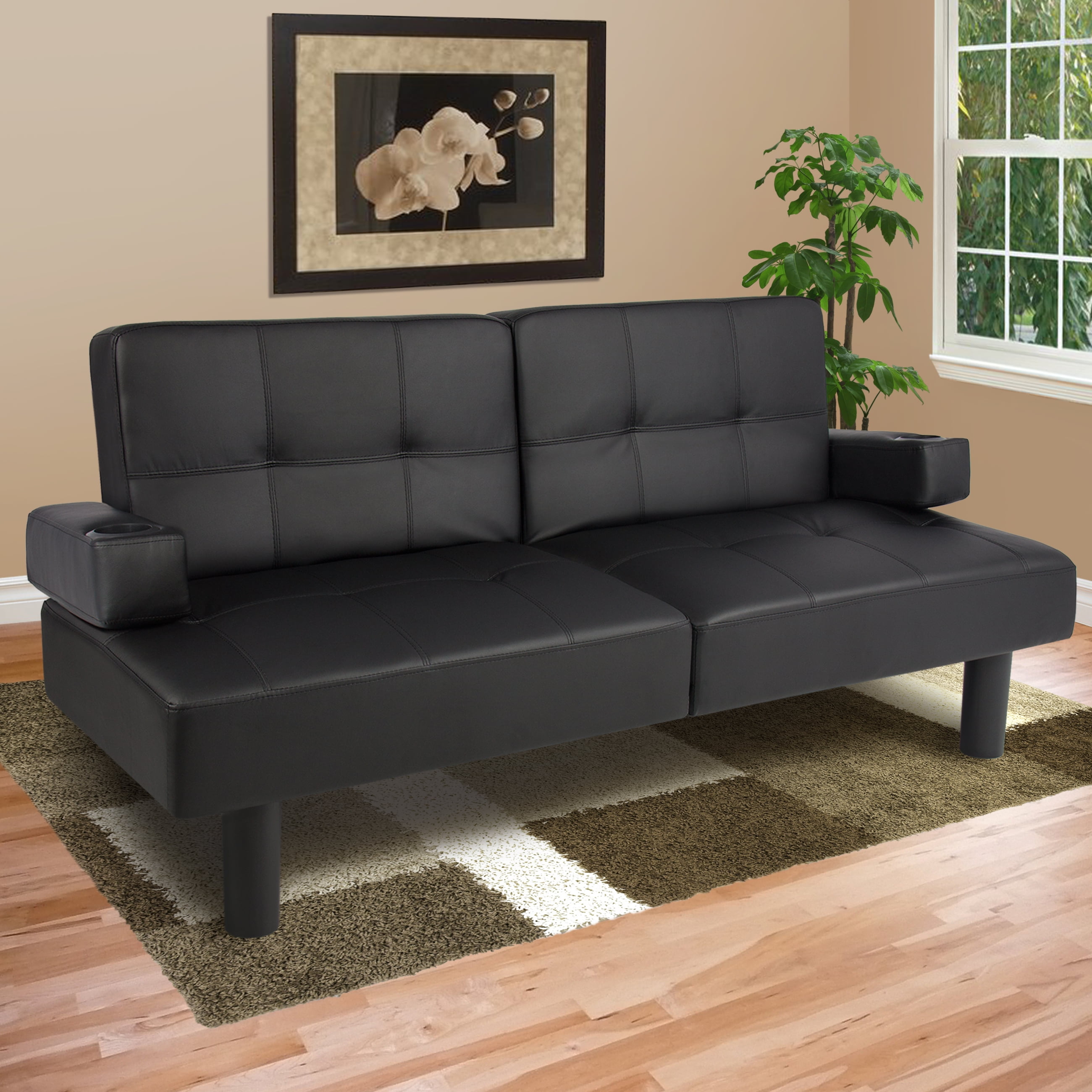 Leather Faux Fold Down Futon Sofa Bed Couch Sleeper Furniture