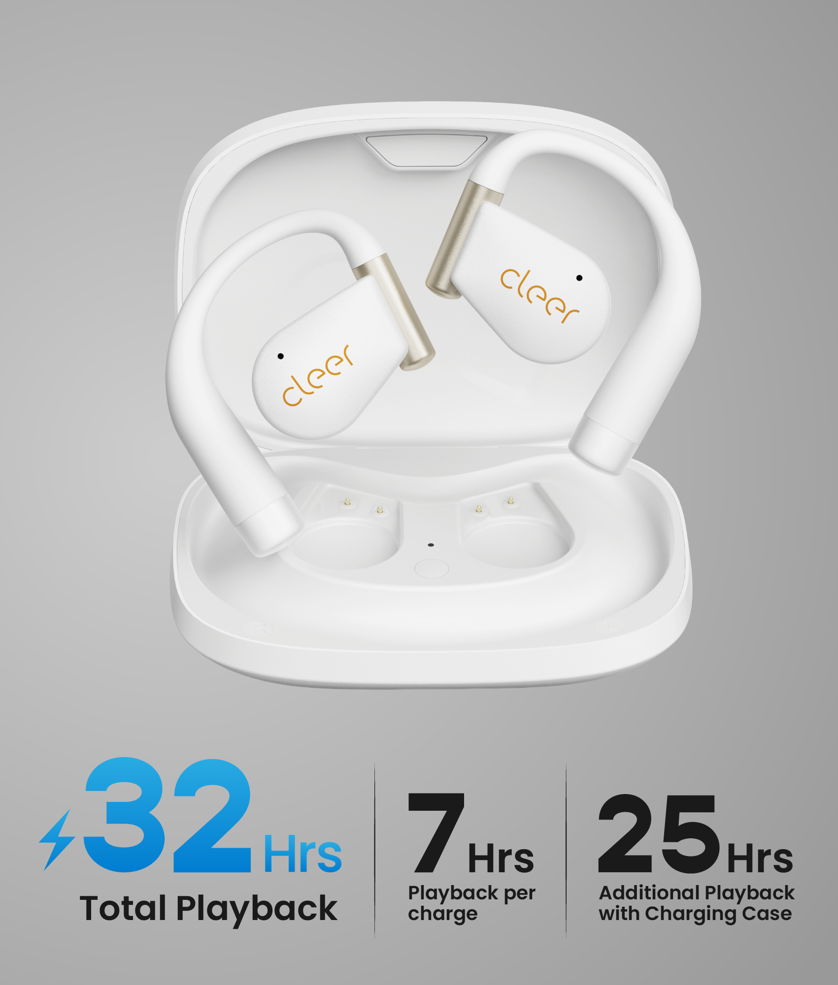 Cleer ARC 4 Open-Ear Sport Headphones with Dolby Audio & THX Certified Sound, IPX7 Waterproof Workouts & Running Sport Earbuds, 32H Playtime – White
