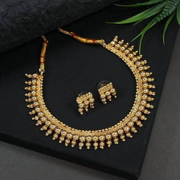 Swadeshi Desire Alloy Base, Adjustable Design with Earrings Design/South Indian Traditional Golden Plated Necklace Jewellery Set for Women
