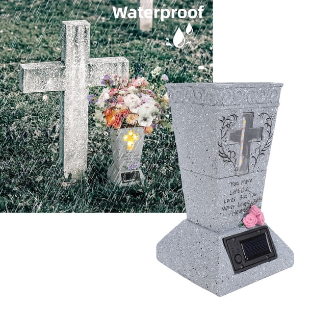 Cementerio Solar Cementerio Jarrón Para Tumba Jarrón De Resina Para Lápida Con Estaca LED En El Suelo De Drenaje Ajustable Para Flores