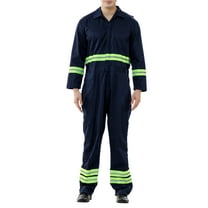 TOPTIE Men's Long Sleeve High Visibility Coverall with Green Reflective Tape Workwear Jumpsuit-Navy-M Regular