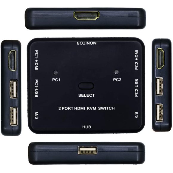 2 Port HDMI Switcher 2 Port USB KVM Switch 2 in 1 Out HD Switch USB Keyboard Mouse Sharing Device for Computer, PC,