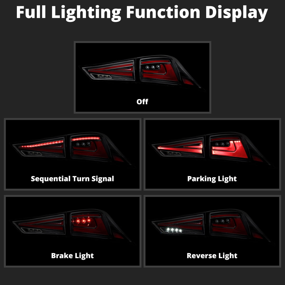 Spec-D Tuning Jet Black Full LED Tail Lights w/ Sequential Turn Signals Compatible with 2014-2017 Lexus IS250 / IS350, Left + Right Pair Assembly
