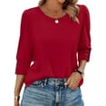 thumbnail image 2 of Diufon Womens Tops 3/4 Sleeve with Buttons Dressy Casual Blouses Soft Crewneck Shirts Fall Fashion Clothes, 2 of 9