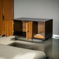 Demi Bonn 35" Cat Litter Box Enclosure Hidden Litter Box Furniture, Wooden Cat Washroom Cat House with Scratch Pad, Brown