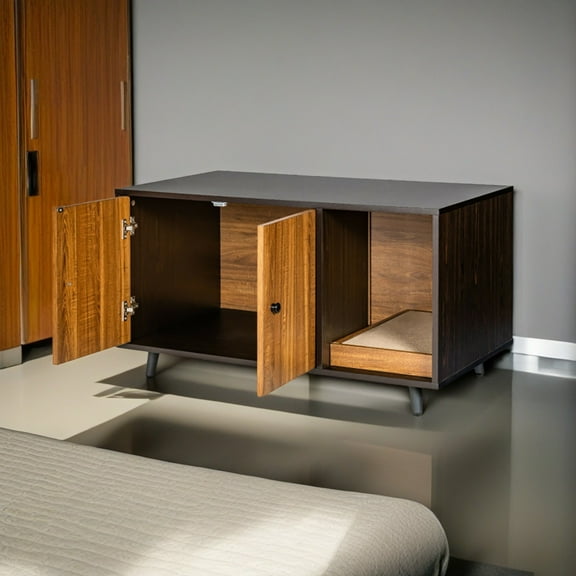 Demi Bonn 35" Cat Litter Box Enclosure Hidden Litter Box Furniture, Wooden Cat Washroom Cat House with Scratch Pad, Brown