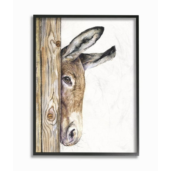 Stupell Industries Cute Baby Donkey Animal Brown Watercolor Painting Framed Giclee Texturized Art by George Dyachenko
