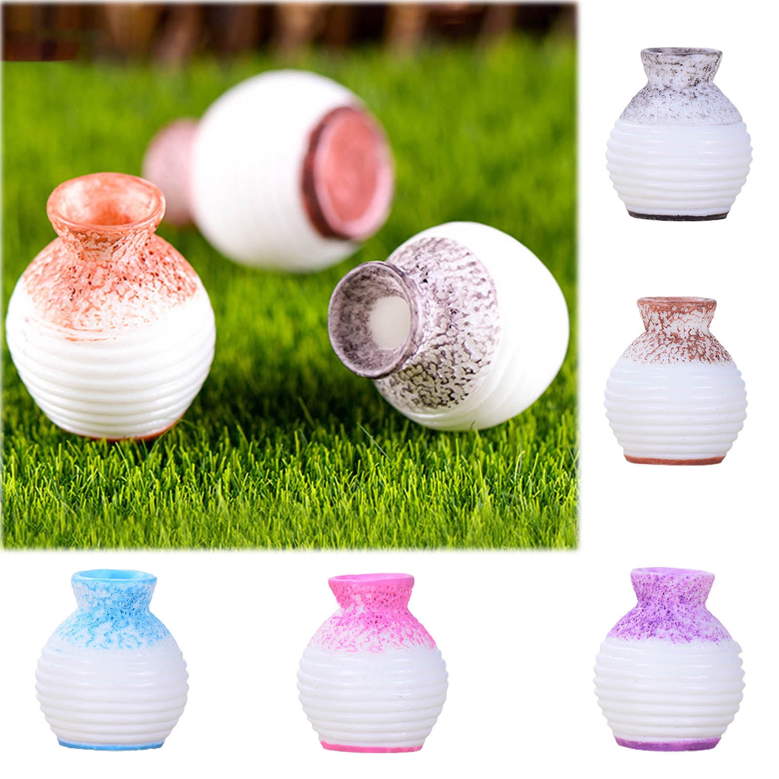 6 Classic White Vase Dollhouse Miniatures Ceramic Deco Home Flower 