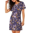 thumbnail image 2 of Honeii Snake And Floral Print Women's Loose Short Sleeve Nightgown, Soft Cotton Sleepwear, Comfy Loose Fit Pajama Dress for Sleep and Lounge, 2 of 6