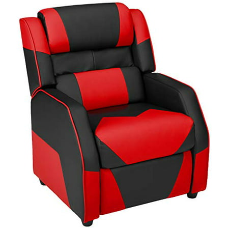 Basics, Black and Red Kids/Youth Gaming Recliner with Headrest and Back Pillow, 5+ Age Group