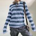 thumbnail image 2 of Htigea Striped Long Sleeve Tops for Women Fall Crewneck Tops Vintage Hip-Pop Streetwear Teen Baggy Pullover Tees Blue M, 2 of 3