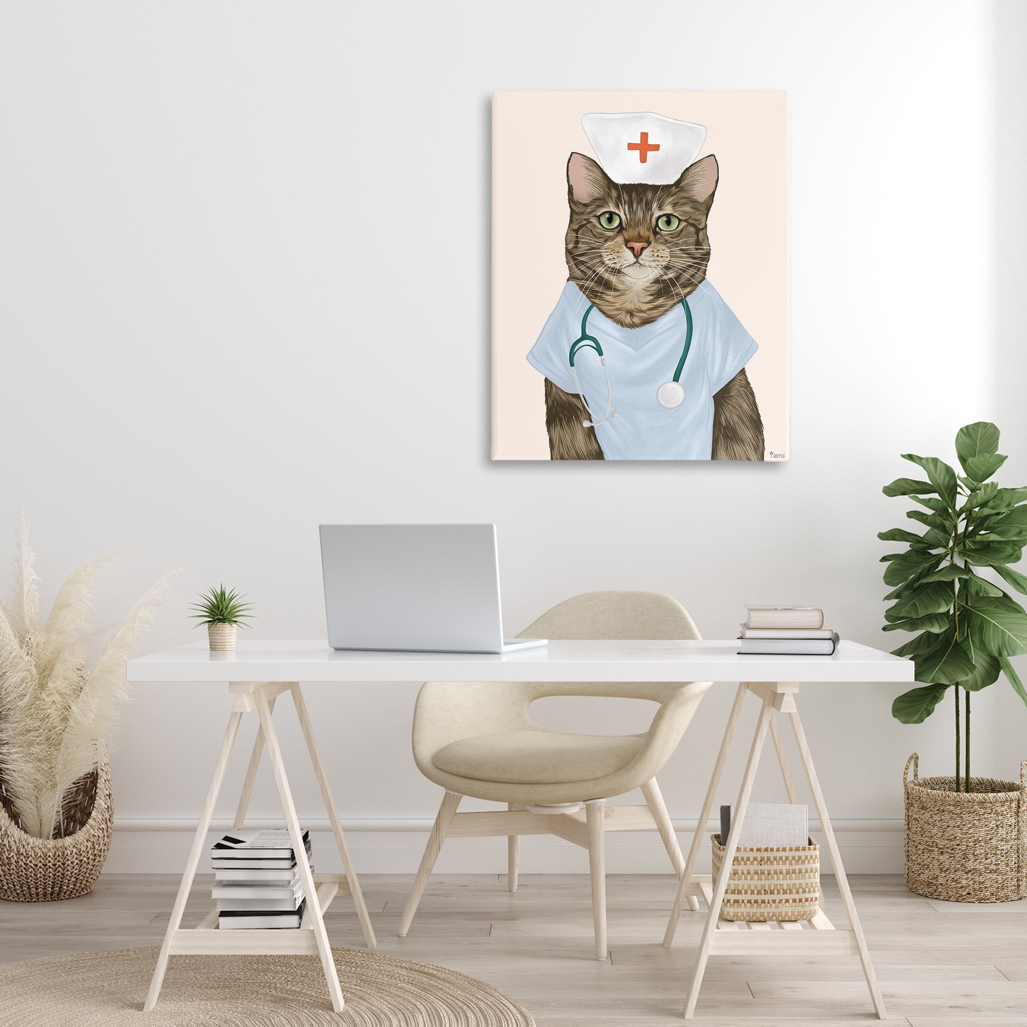 Stupell Industries Nurse Doctor Cat Animals & Insects Painting Gallery Wrapped Canvas Art Print Wall Art, 30 x 40
