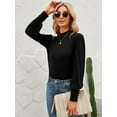 thumbnail image 3 of SWQZVT Womens Mock Neck Puff Long Sleeve Tops Casual Loose Solid Basic T Shirt Button Cuffs Pullovers Shirts Blouse, 3 of 6