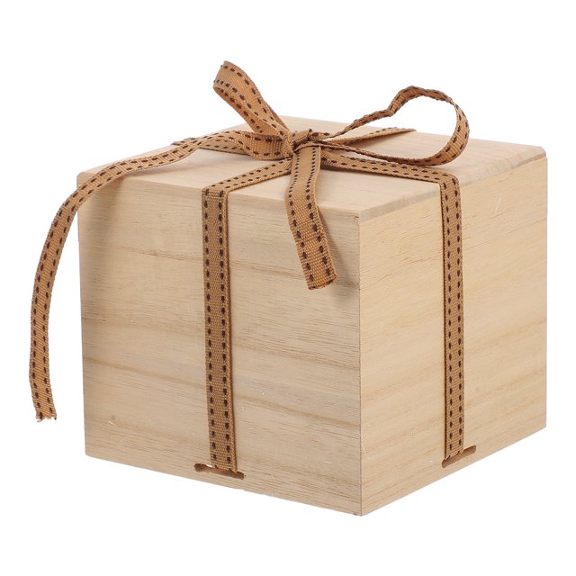Miangastore Cuboid Pattern Wooden Box Beige Paulownia Wood 1Set 4.5x4.5x3.9in