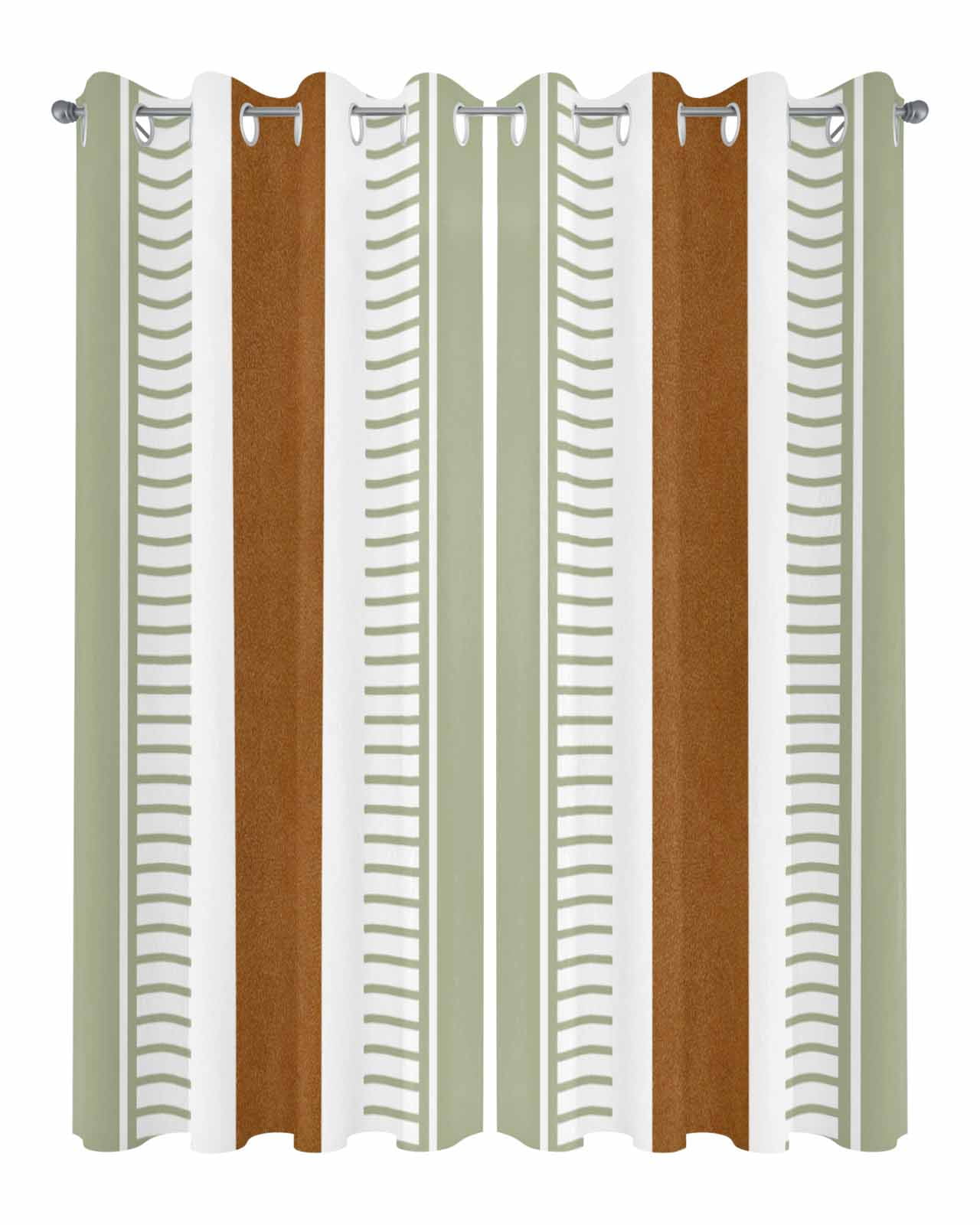 Outdoor Curtains for Patio Boho Sage Green and Brown Striped Geometric Retro Waterproof Privacy Outside Curtains with Tiebacks Grommet Top Pergola Curtains for Cabana Gazebo 2 Panels, 54x84 inch