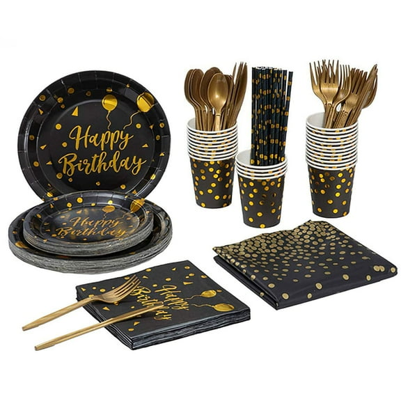 201PCS Black Gold Birthday Party Supplies