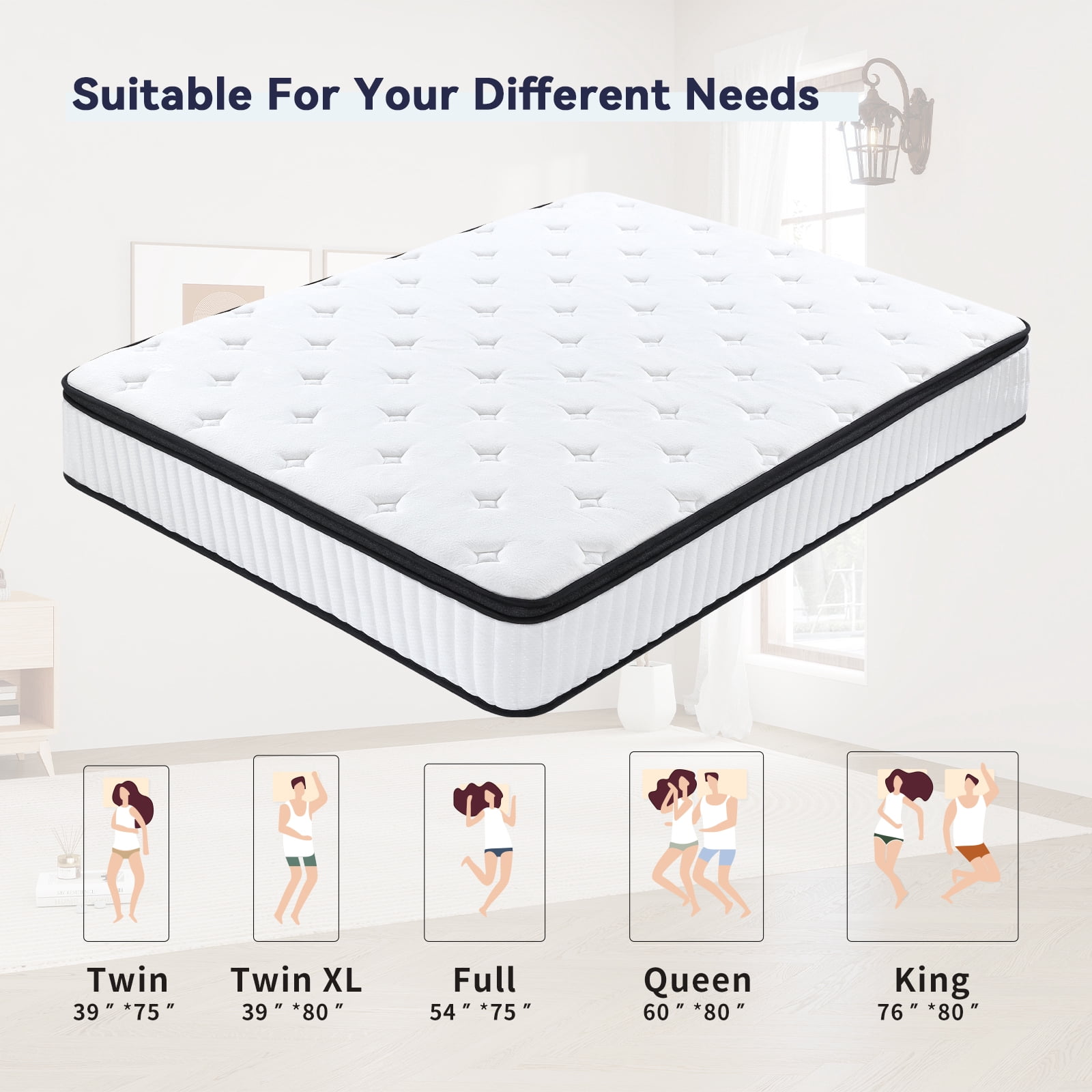 BMMB 12 in Hybrid Innerspring Memory Foam Mattress Queen Size for Pressure Relief Supportive Bottom, Soft Fabric Surface CertiPUR-US