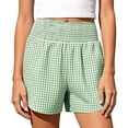 thumbnail image 5 of Gamivast Plus Size Shorts for Women Gingham High Waisted Smocked Waistband Flowy Casual Shorts with Pockets Plaid Pull on Breathable Summer Vacation Beach Lightweight Shorts Green XL, 5 of 8